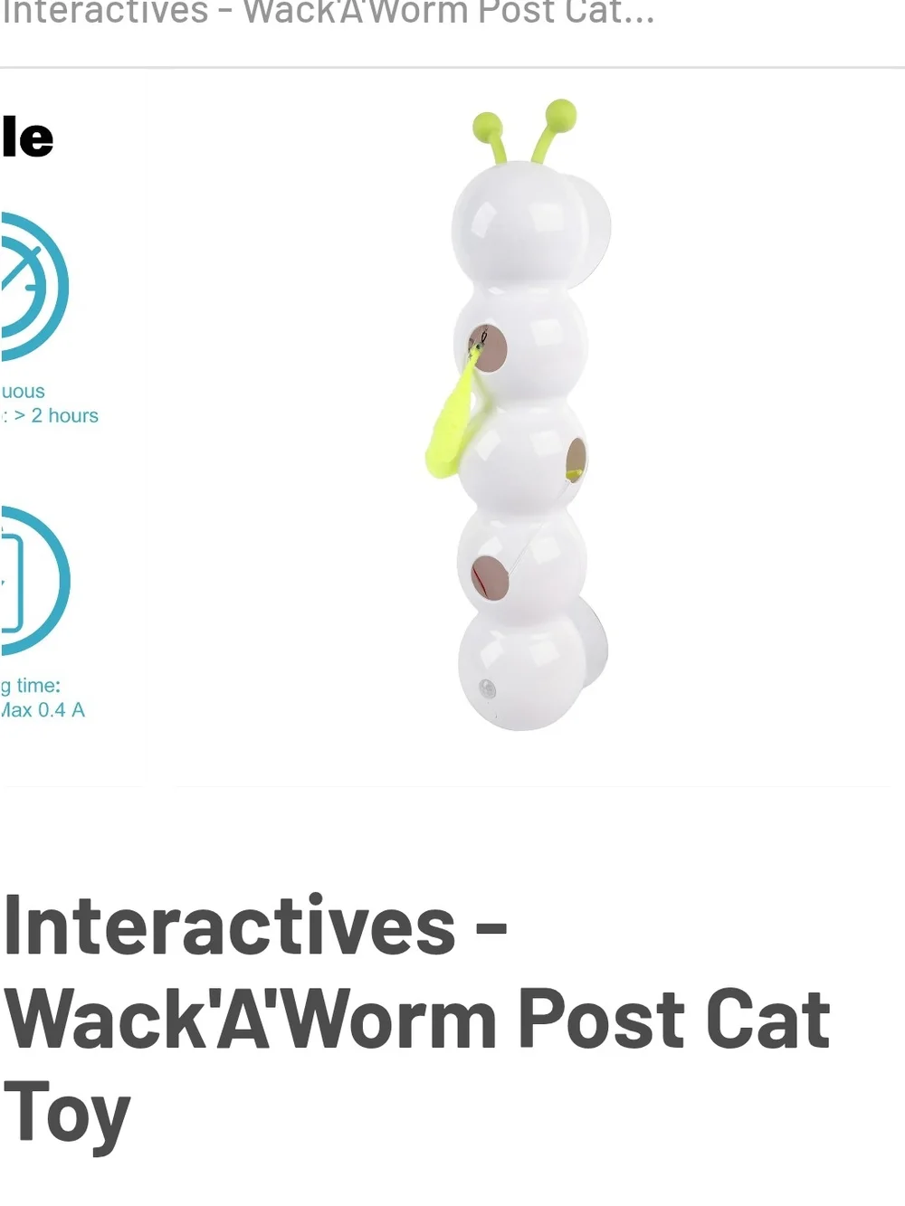 Source Unknown White Cat Interactive Toy with Neon Green Tail